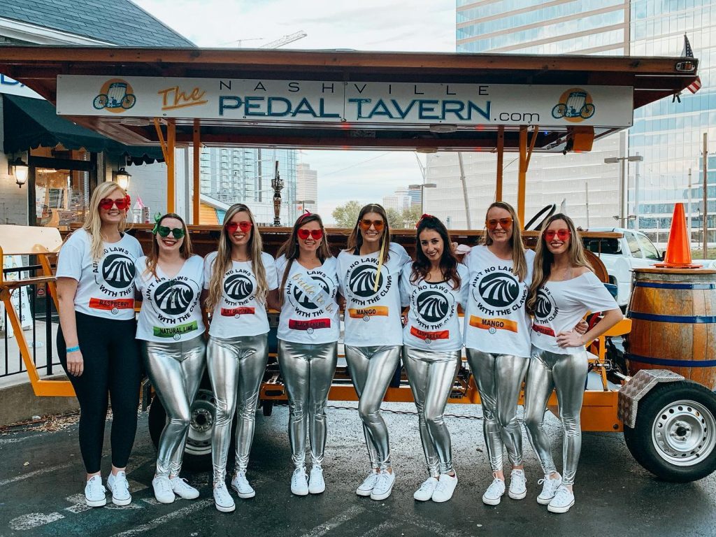 Pedal Tavern Girls Group Dressed as White Claws
