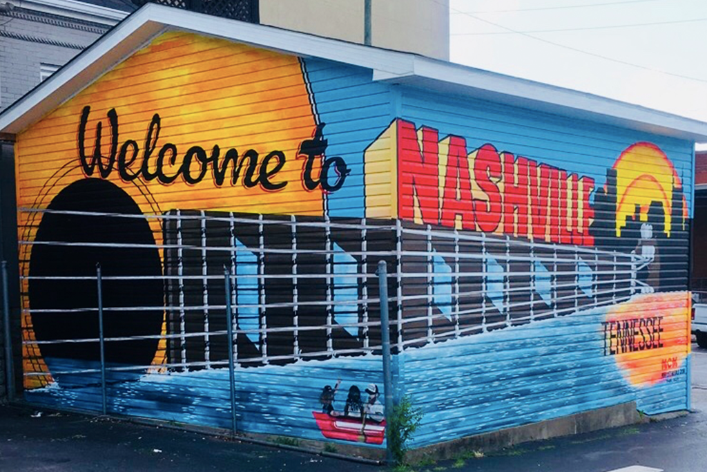 Nashville City Mural reading "Welcome to Nashville"