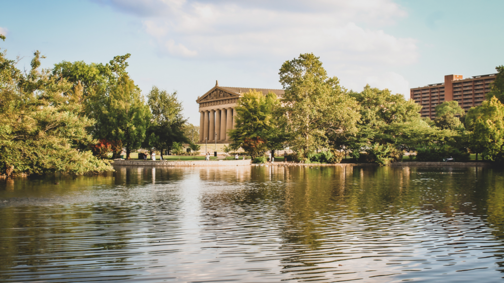 summer day near the pantheon replica in centennial park in nashville 