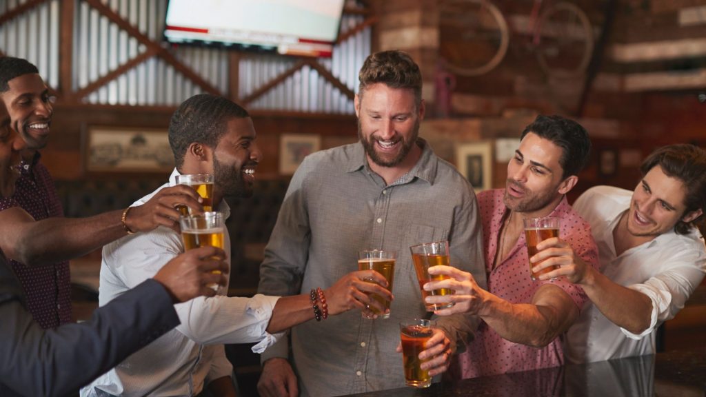 Boys cheers at a bachelor party