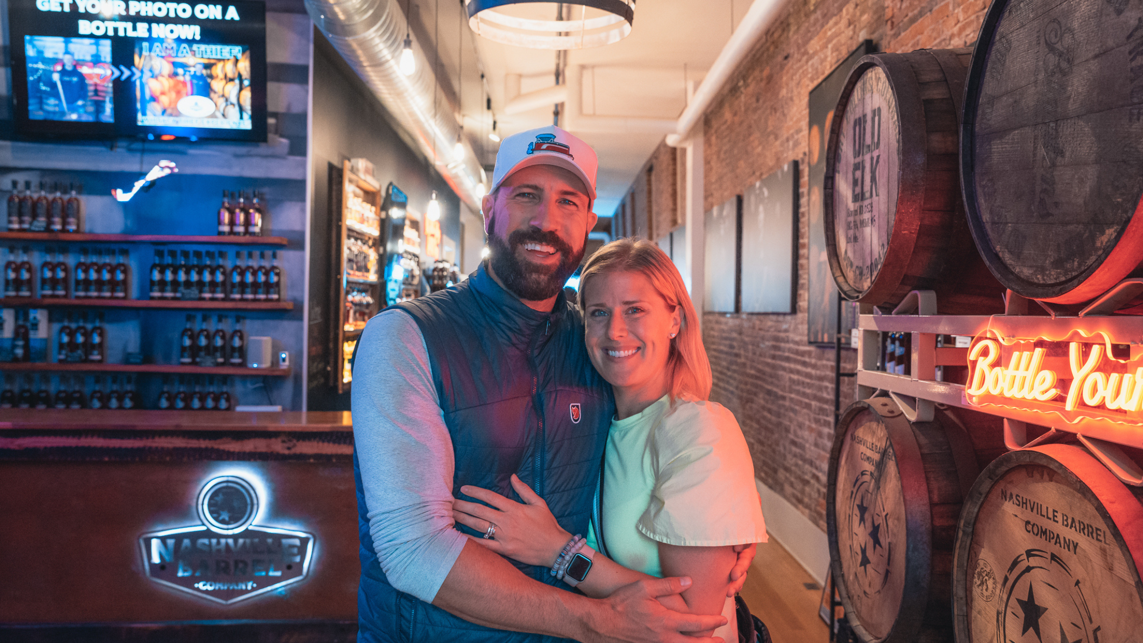 couple at Nashville Barrel Co doing a birthday bourbon tasting