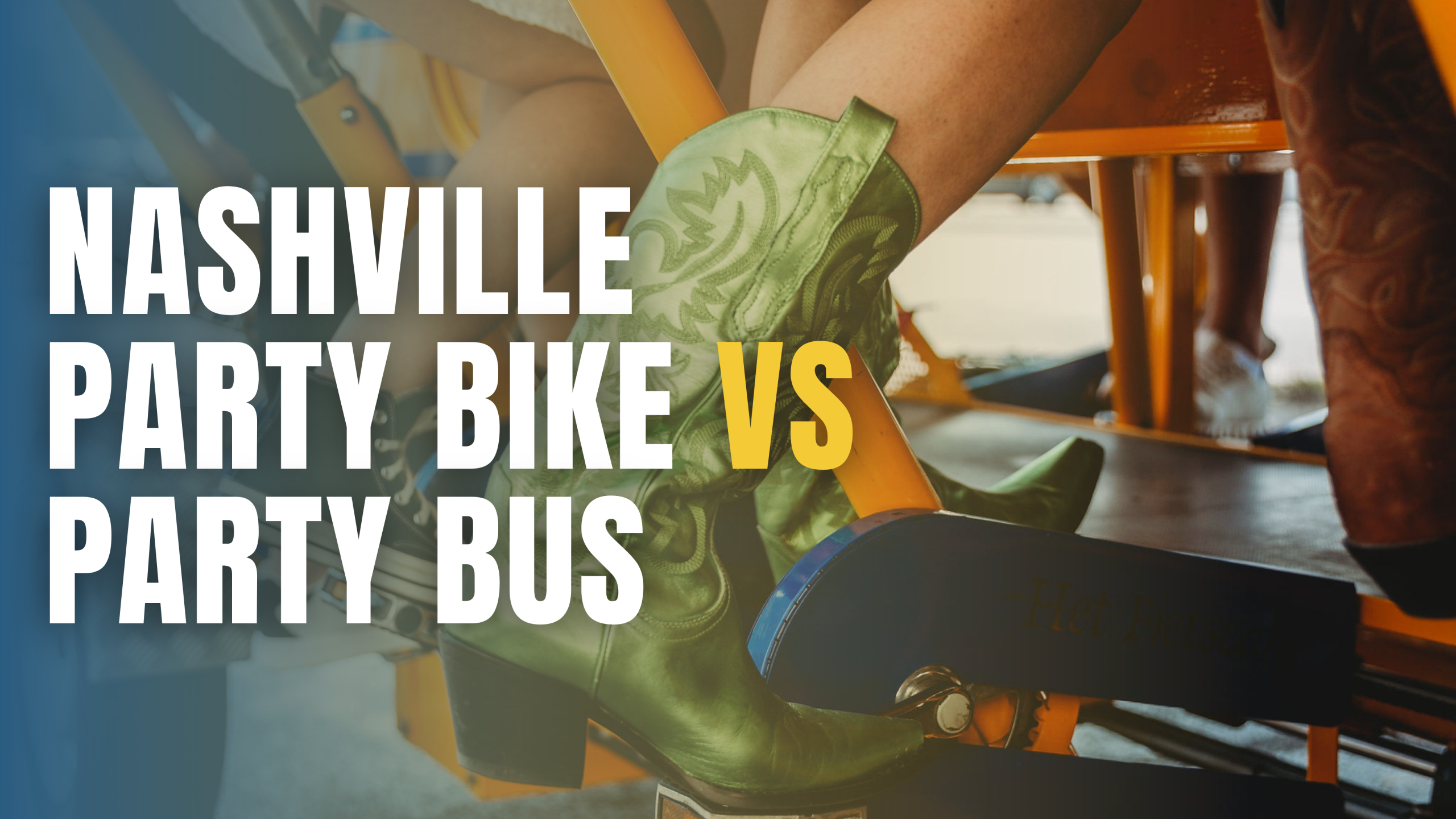 nashville party bike vs party bus with green boots pedalin on Nashville Pedal Tavern